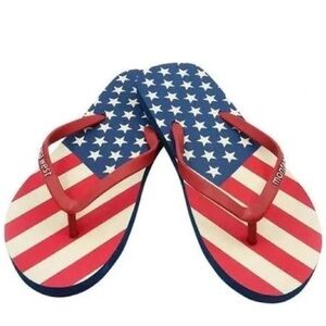 Montana West Patriot Sandal Flip Flops Flats Slippers Patriotic Flag Large NWT